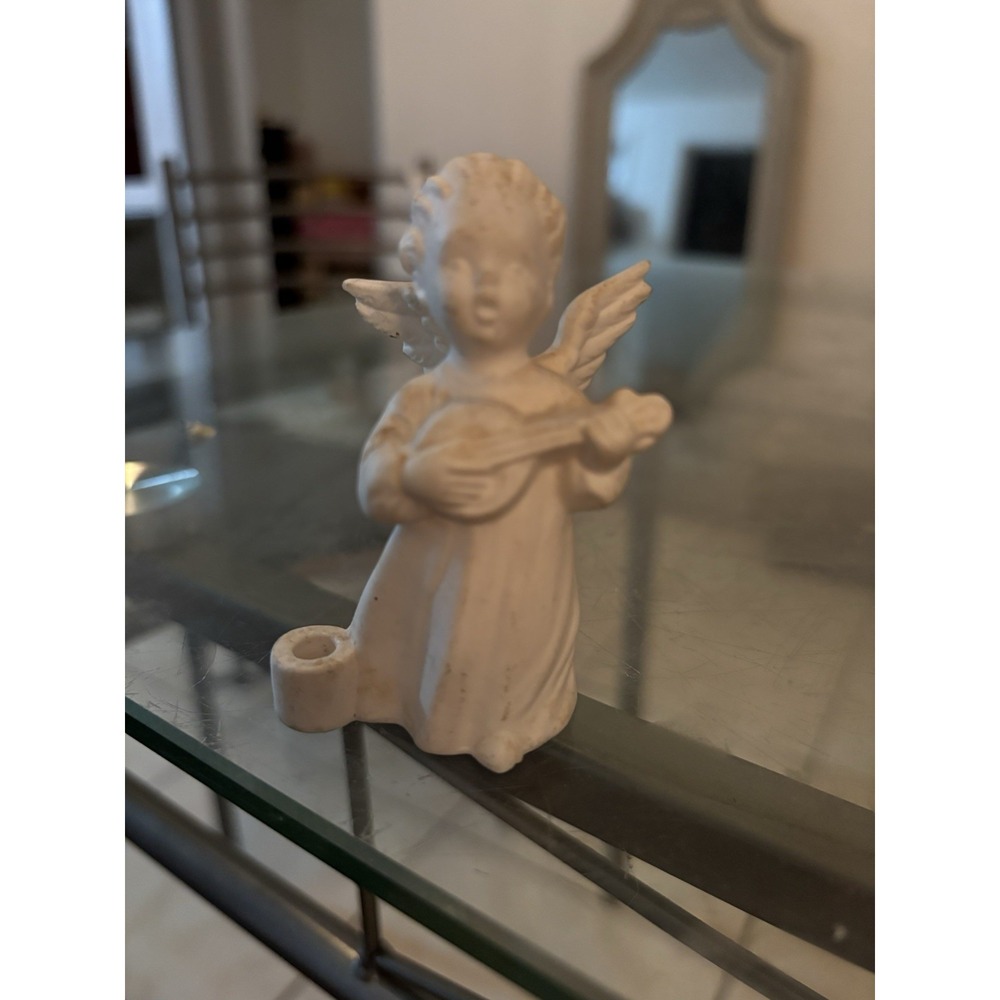 Vintage Goebel W Germany White Porcelain Angel Playing Lute Candle Holder HX253C